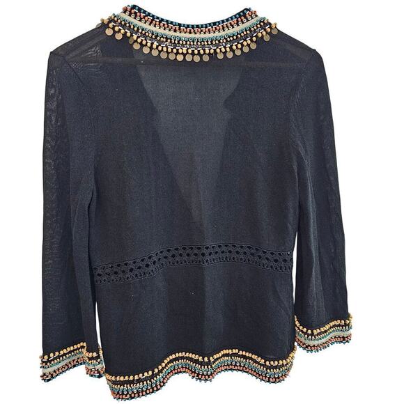 Nanette Lepore Cardigan Womens Size Medium Beaded Black Sweater Embellished Boho - Picture 2 of 10